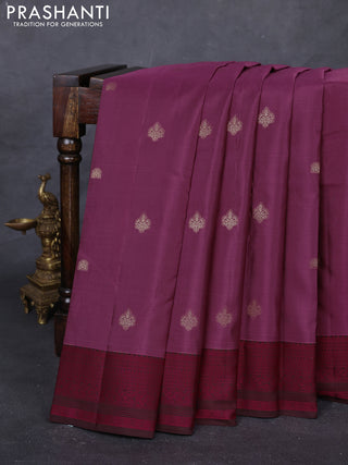 Onion Pink & Coffee Brown Pure Kanchipuram Silk Saree - Buttas