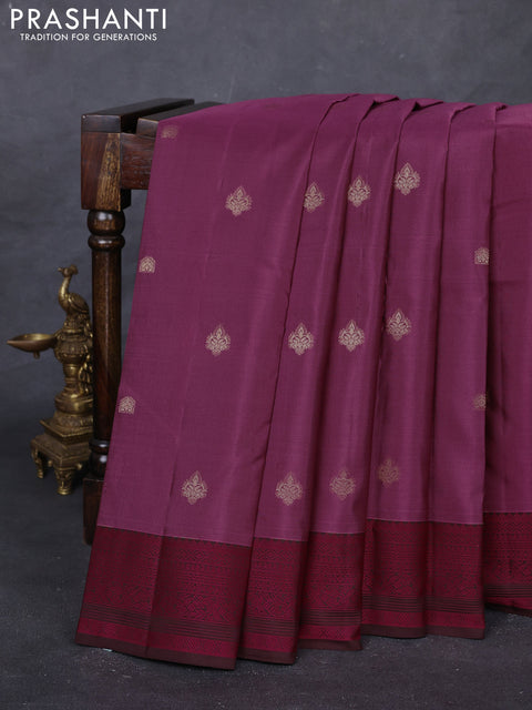 Onion Pink & Coffee Brown Pure Kanchipuram Silk Saree - Buttas