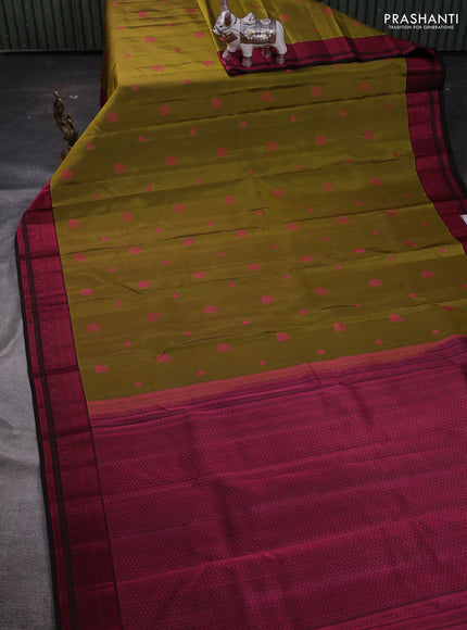 Mehendi Green & Coffee Brown Pure Kanchipuram Silk Saree - Buttas