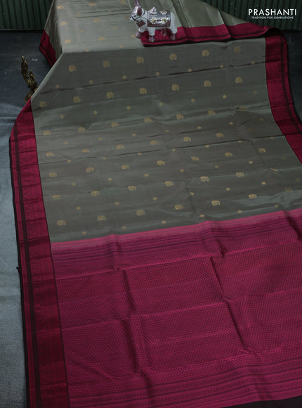 Grey & Coffee Brown Pure Kanchipuram Silk Saree - Buttas