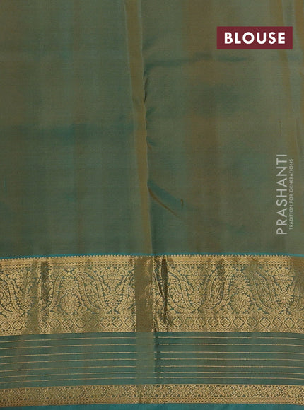 Mustard Yellow & Teal Green Pure Kanchipuram Silk Saree - Buttas