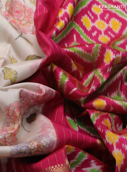 Cream & Pink Pochampally Silk - Digital Prints