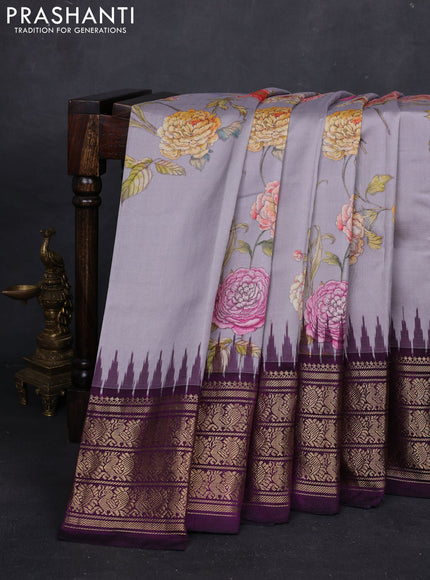 Grey & Purple Pochampally Silk - Digital Prints