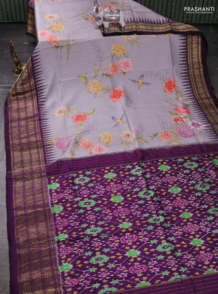 Grey & Purple Pochampally Silk - Digital Prints