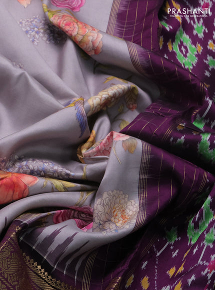 Grey & Purple Pochampally Silk - Digital Prints