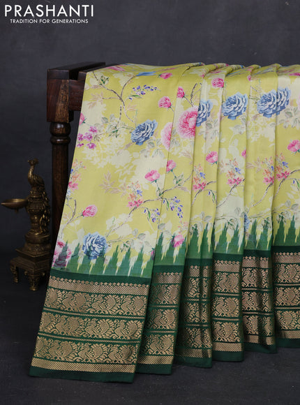 Lime Green & Green Pochampally Silk - Digital Prints