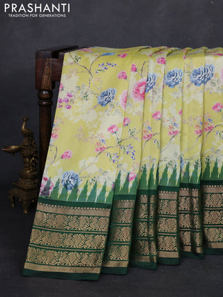 Lime Green & Green Pochampally Silk - Digital Prints