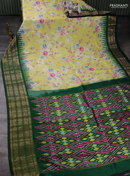 Lime Green & Green Pochampally Silk - Digital Prints