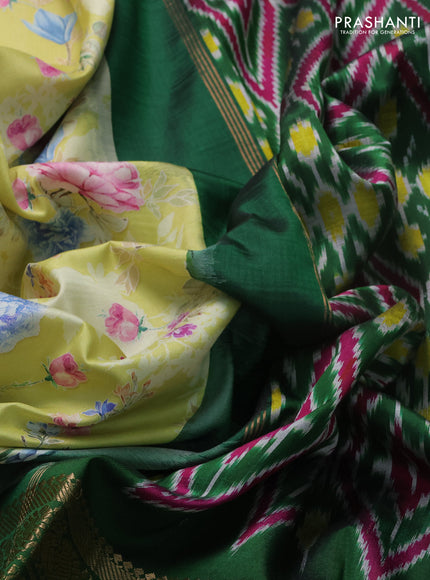 Lime Green & Green Pochampally Silk - Digital Prints