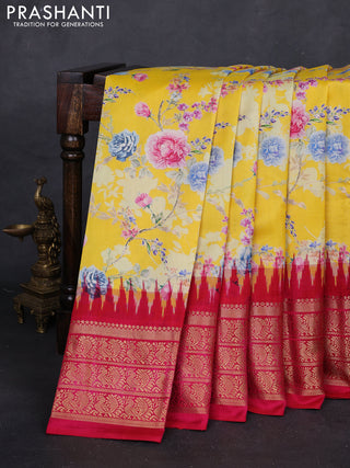 Yellow & Red Pochampally Silk - Digital Prints