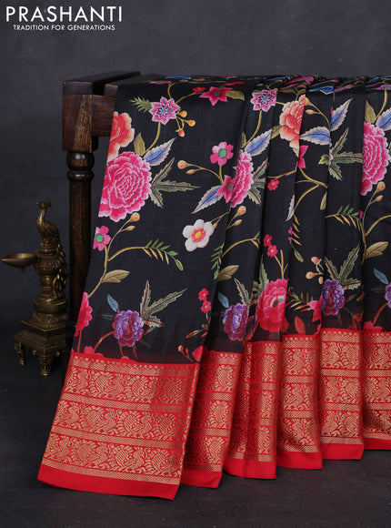 Black & Red Pochampally Silk - Digital Prints