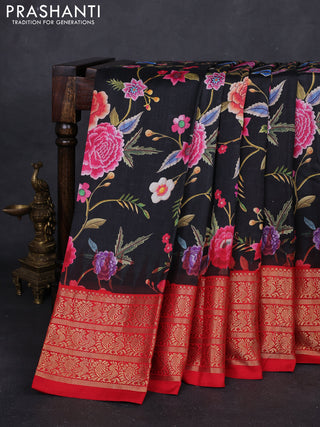 Black & Red Pochampally Silk - Digital Prints