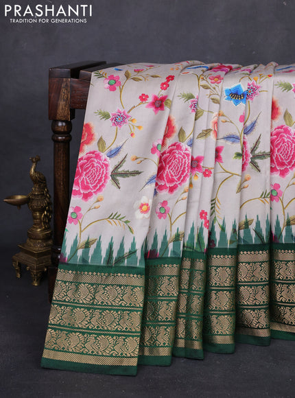 Grey & Green Pochampally Silk - Digital Prints