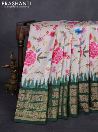 Grey & Green Pochampally Silk - Digital Prints