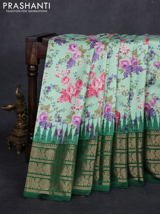 Teal Green & Green Pochampally Silk - Digital Prints