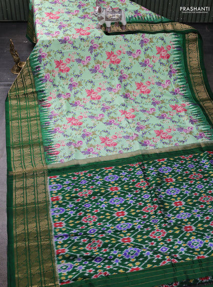 Teal Green & Green Pochampally Silk - Digital Prints
