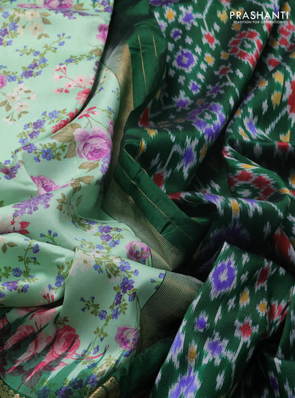 Teal Green & Green Pochampally Silk - Digital Prints