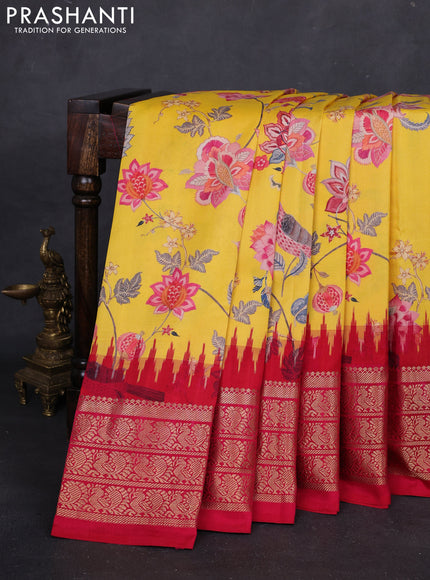 Yellow & Red Pochampally Silk - Digital Prints
