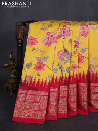 Yellow & Red Pochampally Silk - Digital Prints