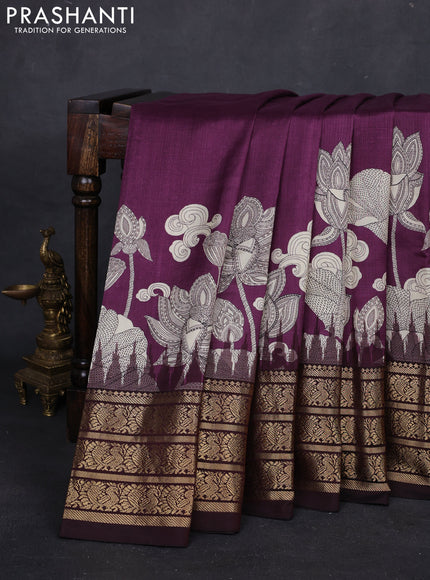 Wine & Coffee Brown Pochampally Silk - Digital Prints