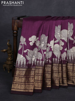 Wine & Coffee Brown Pochampally Silk - Digital Prints