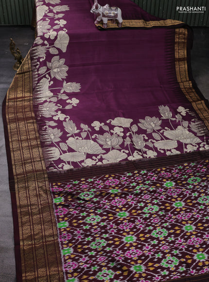 Wine & Coffee Brown Pochampally Silk - Digital Prints