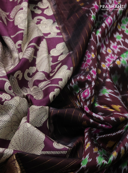 Wine & Coffee Brown Pochampally Silk - Digital Prints