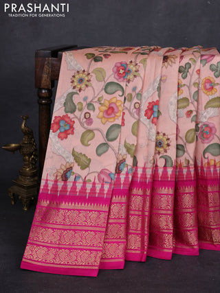 Peach & Pink Pochampally Silk - Digital Prints