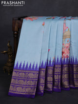 Aqua Blue & Blue Pochampally Silk - Digital Prints
