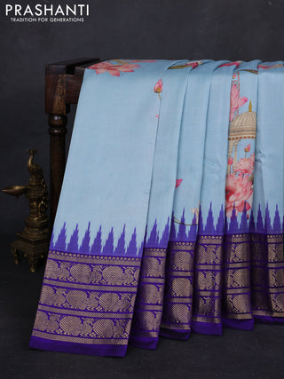 Aqua Blue & Blue Pochampally Silk - Digital Prints