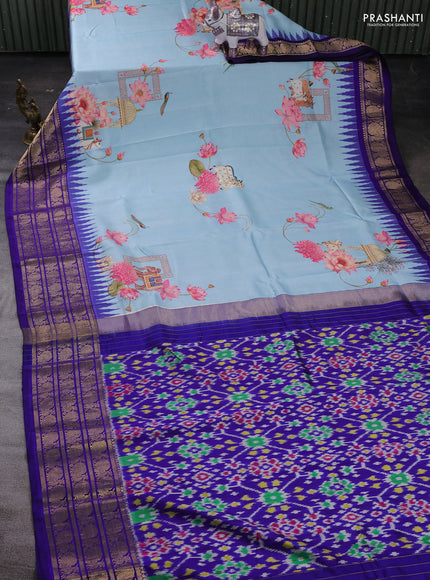 Aqua Blue & Blue Pochampally Silk - Digital Prints