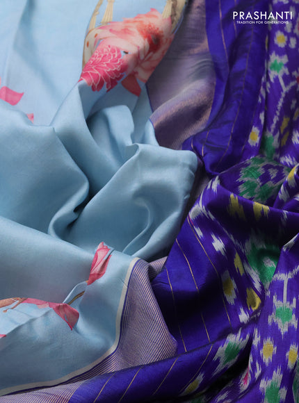 Aqua Blue & Blue Pochampally Silk - Digital Prints