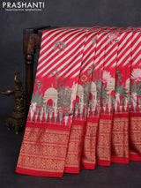 Cream & Red Pochampally Silk - Digital Prints