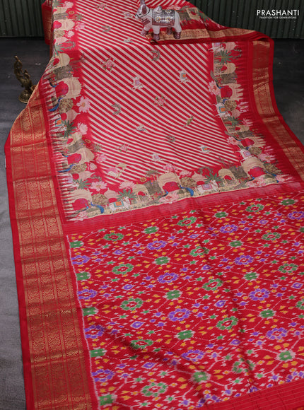 Cream & Red Pochampally Silk - Digital Prints