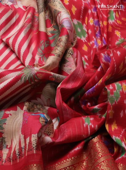 Cream & Red Pochampally Silk - Digital Prints