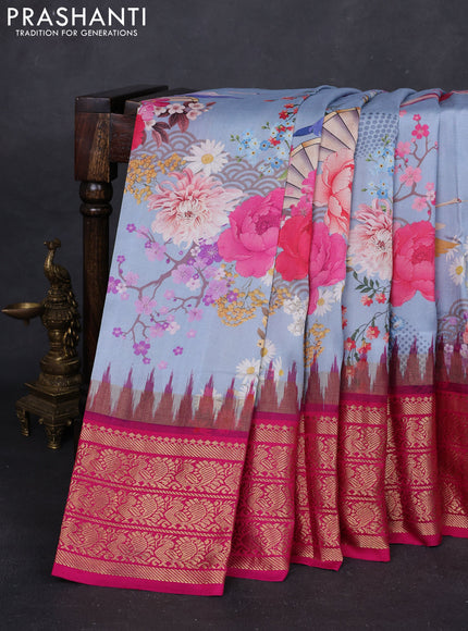 Pastel Blue & Pink Pochampally Silk - Digital Prints
