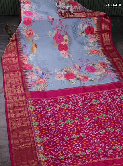 Pastel Blue & Pink Pochampally Silk - Digital Prints