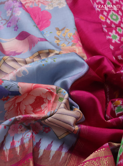Pastel Blue & Pink Pochampally Silk - Digital Prints