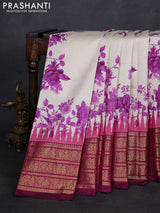 Cream & Magenta Pink Pochampally Silk - Digital Prints