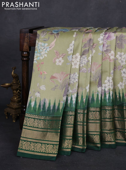 Elaichi Green & Green Pochampally Silk - Digital Prints