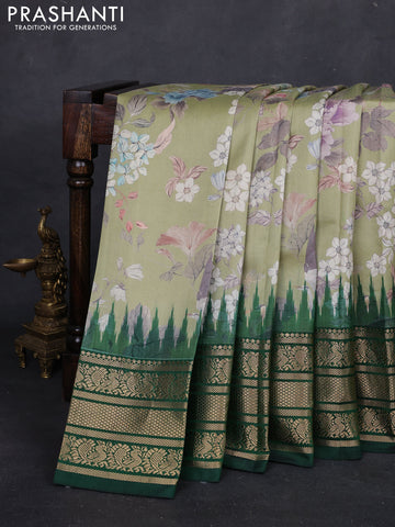 Elaichi Green & Green Pochampally Silk - Digital Prints
