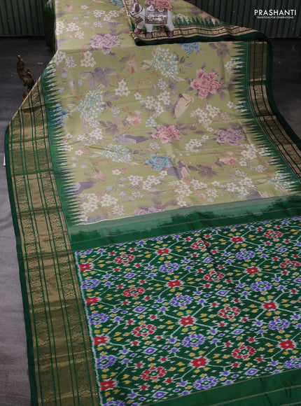 Elaichi Green & Green Pochampally Silk - Digital Prints