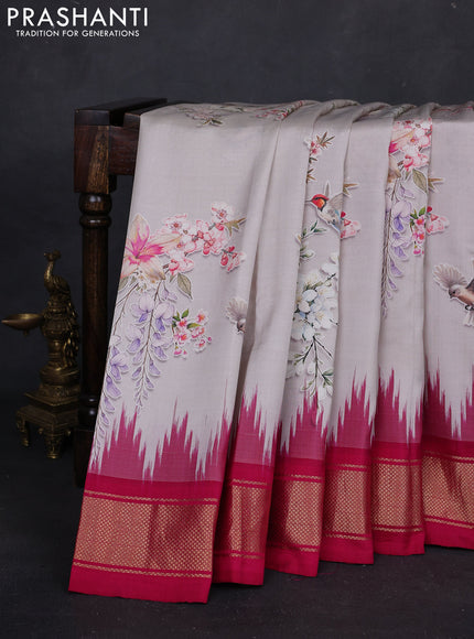 Grey & Pink Pochampally Silk - Ganga Jamuna Border