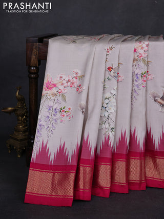 Grey & Pink Pochampally Silk - Ganga Jamuna Border