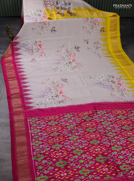 Grey & Pink Pochampally Silk - Ganga Jamuna Border