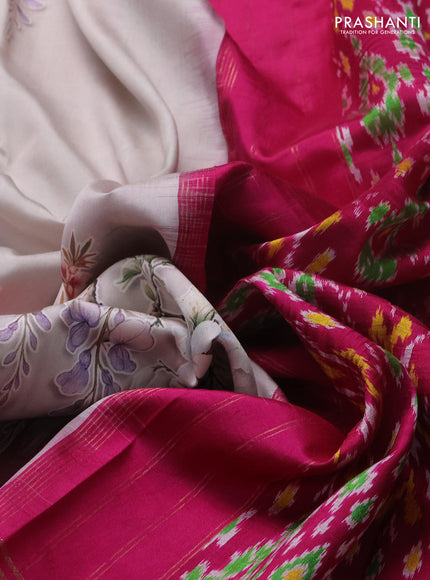 Grey & Pink Pochampally Silk - Ganga Jamuna Border