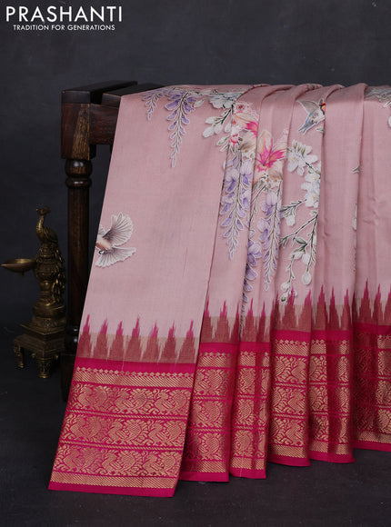 Pastel Pink & Pink Pochampally Silk - Digital Prints