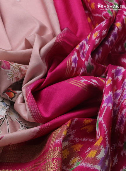 Pastel Pink & Pink Pochampally Silk - Digital Prints
