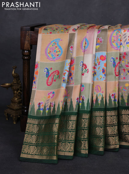 Multi Colour & Green Pochampally Silk - Digital Prints