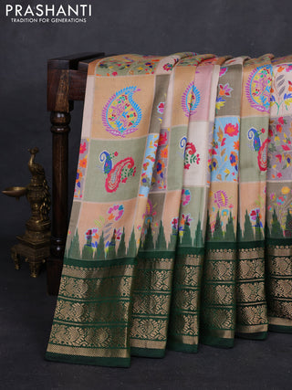 Multi Colour & Green Pochampally Silk - Digital Prints